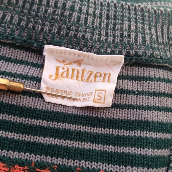 Vintage True Boho Jantzen Striped Knit Cardigan Belted Waist Wooden Buttons 70's - Picture 5 of 7